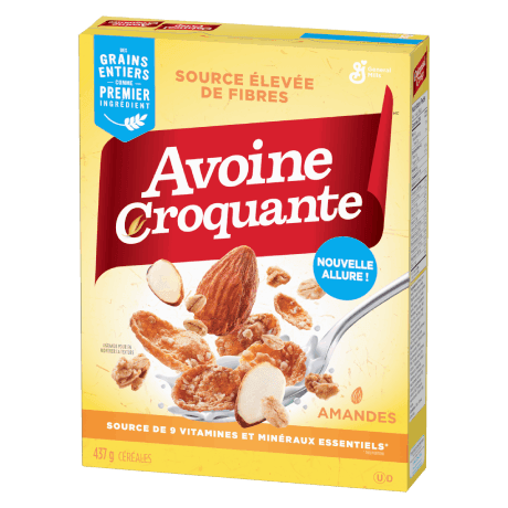 Photo de l'emballage frontal de la céréale Avoine Croquante Trio Amandes