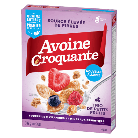 Photo de la face avant du paquet de céréales Avoine Croquante Trio de Petits Fruits
